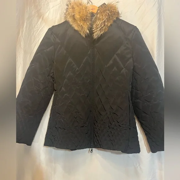 Larry Levine Black Quilted Down Puffer Jacket with Authentic Fox Fur Women’s S - Picture 2 of 12